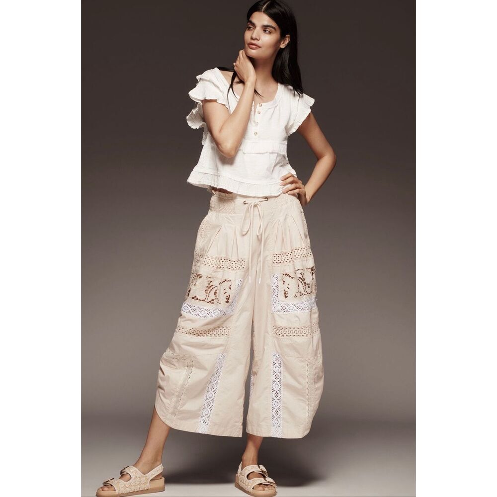 Anthropologie Pilcro Short Sleeve Ruffle-Trim Henley Baby Tee